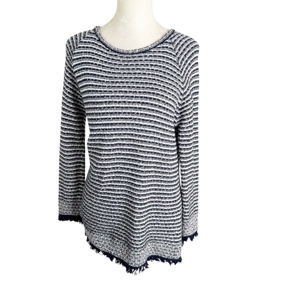 Kinross Cotton White & Navy Lattice Knit Cotton Sweater Size XS - Picture 10 of 11